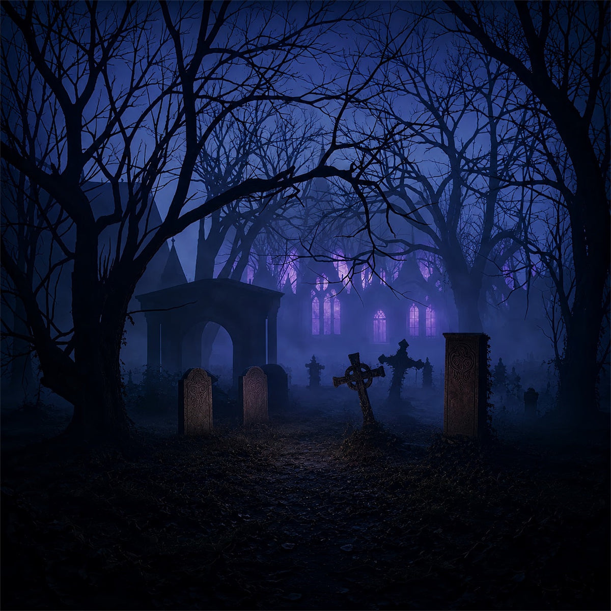 Décor De Cimetière D'Halloween Ruines De Cimetière Violettes Brumeuses Décor De Photomaton Halloween ZTT67-42