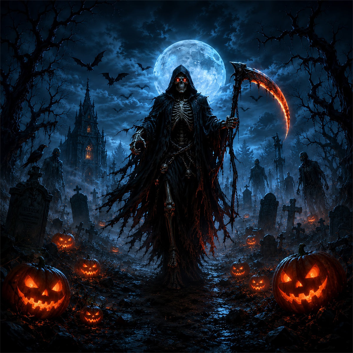 Décor De Garage Pour Halloween Avec Clair De Lune Citrouilles Et Cimetière ZTT67-45