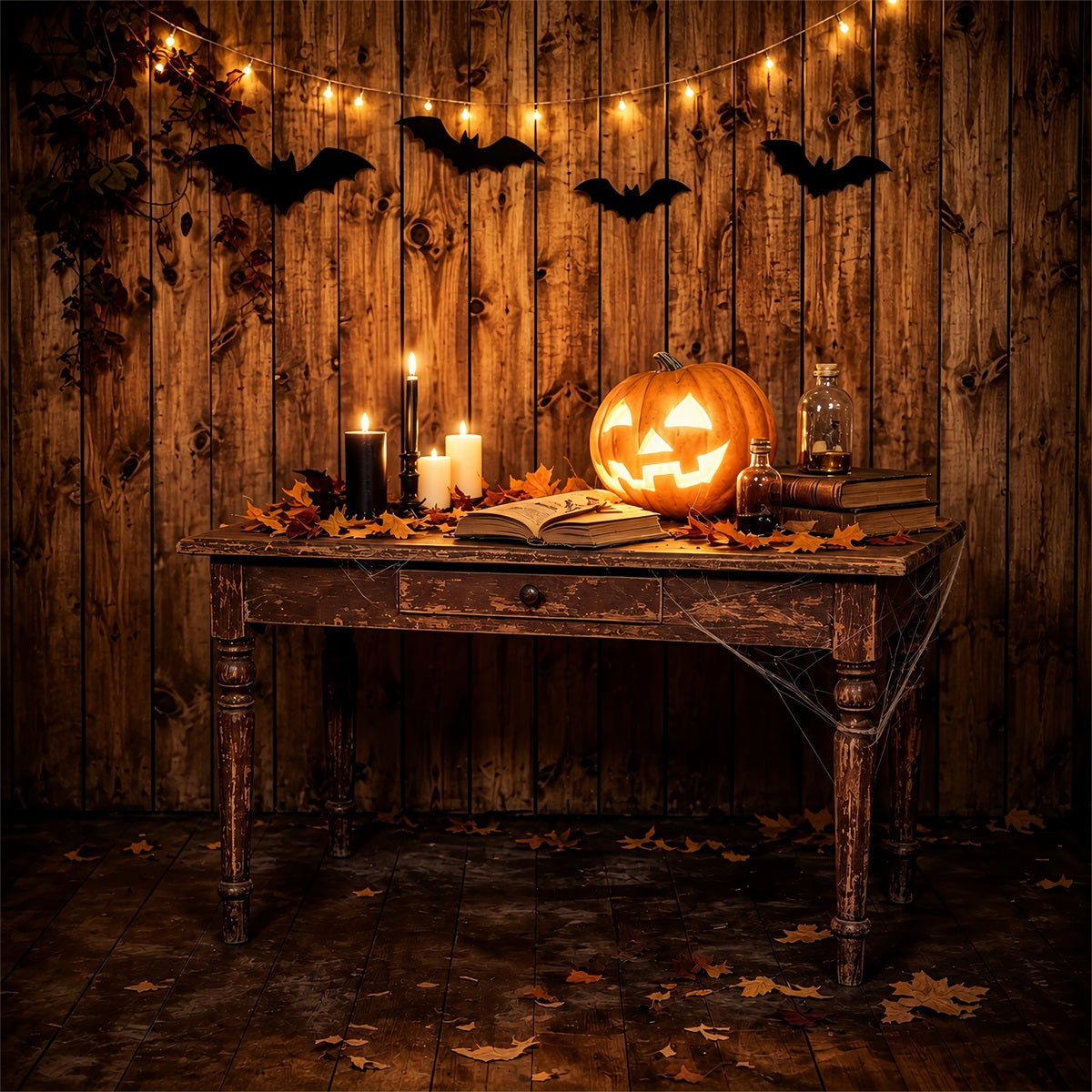 Décor De Table Rustique Avec Bougies Citrouilles Pour Halloween Décoration D'Anniversaire D'Halloween ZTT67-46