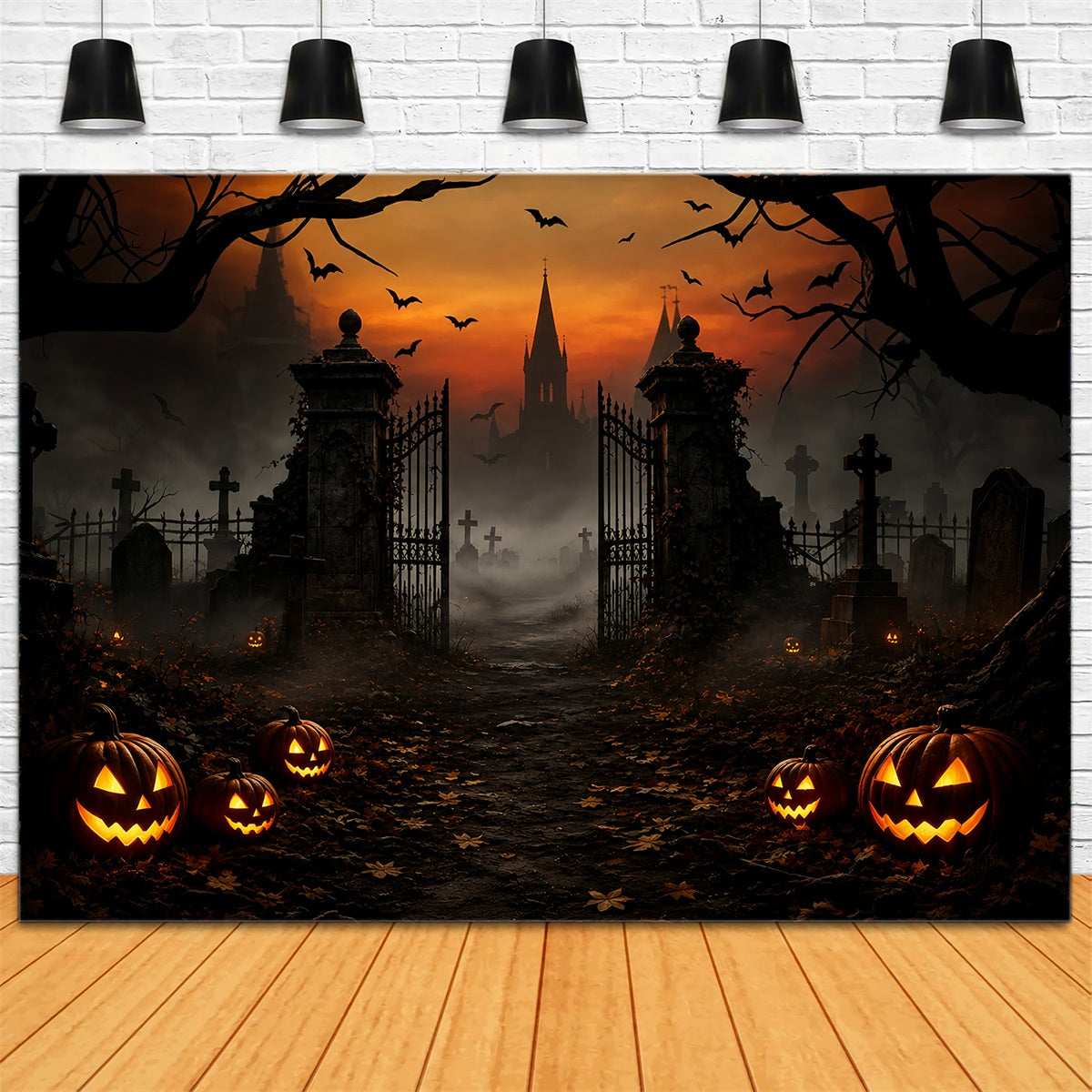 Décor De Maison D'Halloween Porte De Cimetière Brumeuse Avec Citrouilles Décor De Cimetière D'Halloween ZTT67-47