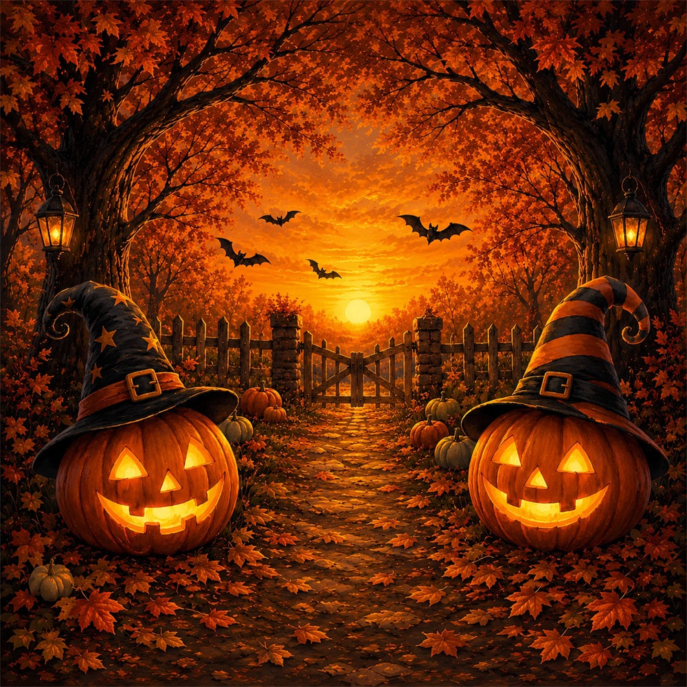 Décor De Scène D'Halloween Chapeau De Sorcière Chemin De Citrouilles Toiles De Fond ZTT67-5