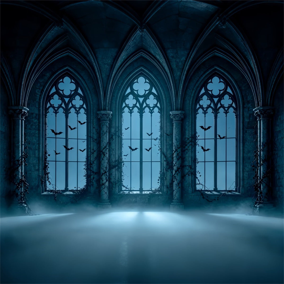 Idées De Décors Photo Pour Une Fête D'Halloween Vampire Fenêtres Cintrées Gothiques Brumeuses ZTT67-59