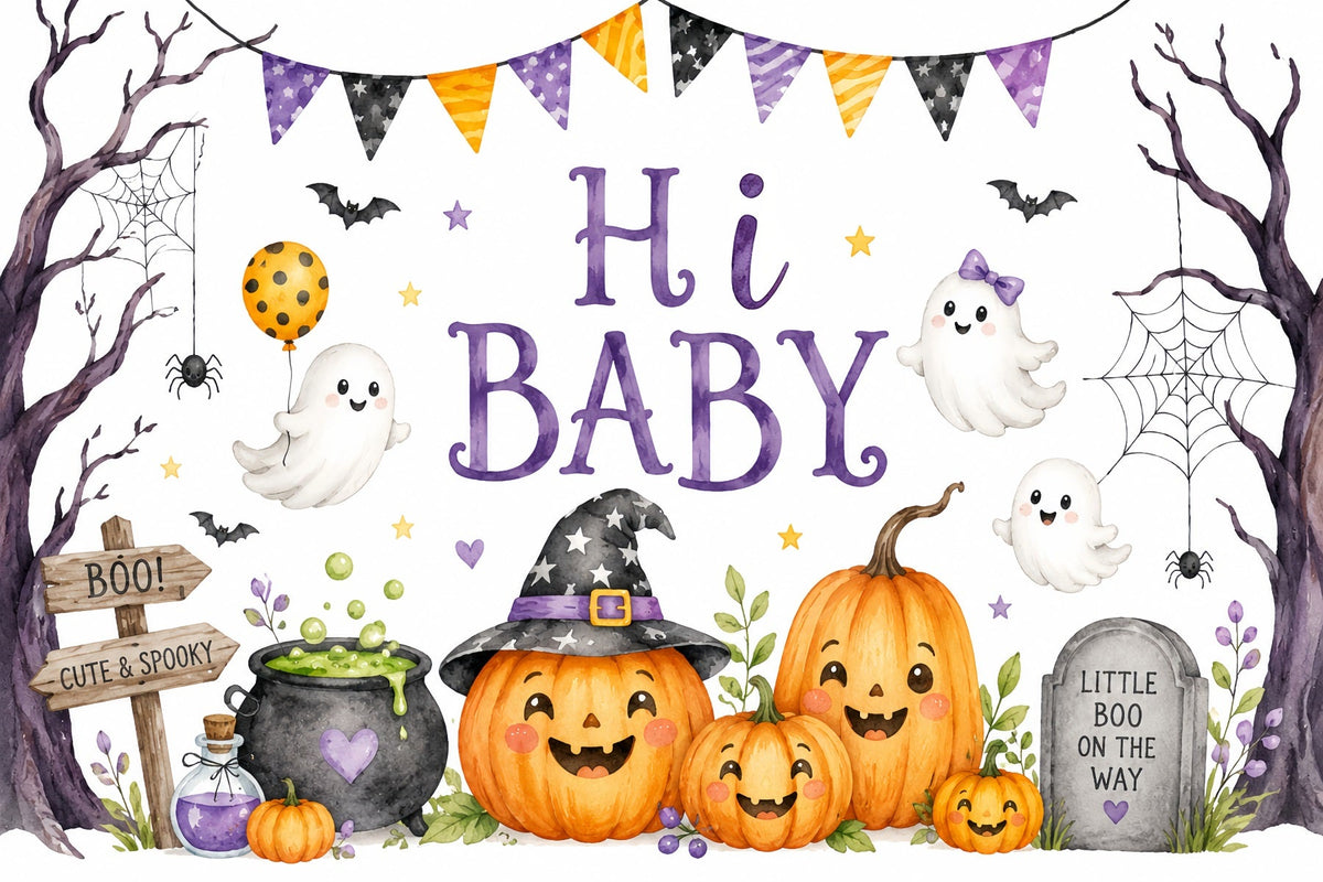 Décor De Fond Pour Baby Shower D'Halloween Thème Citrouille Et Fantôme Mignon Séance Photo De GroupeZTT67-6