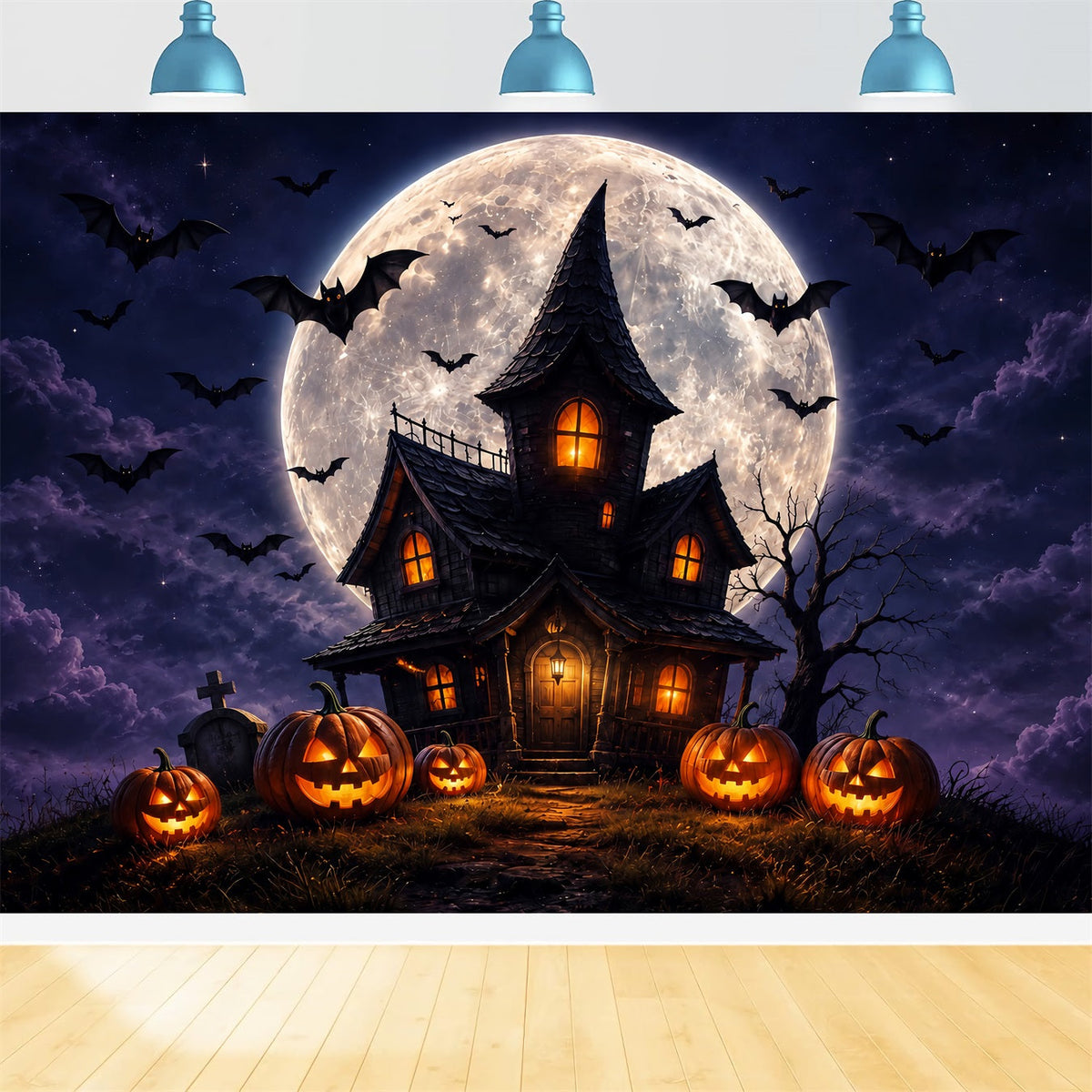 Décor De Repaire De Sorcière Citrouille Au Clair De Lune Scène D'Halloween Dans Une Maison HantéeDécor ZTT67-60