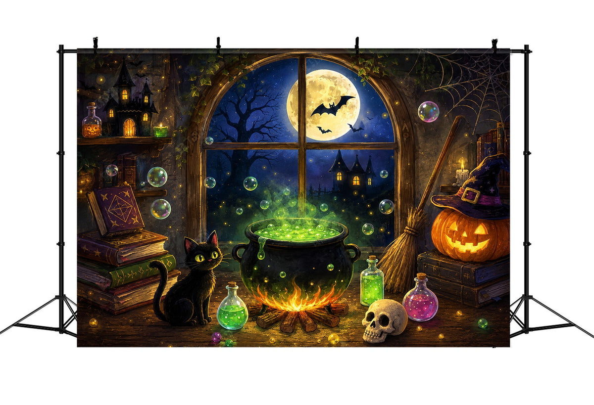 Décor De Cuisine De SorcièreChaudron De Sorcière Au Clair De LuneChaletDécor D'Halloween Simple ZTT67-62