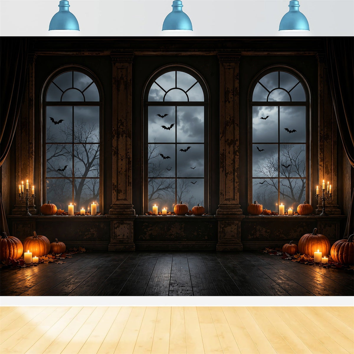 Décor De BatcaveBougies Citrouille Fenêtres Cintrées Photos D'Halloween ZTT67-63