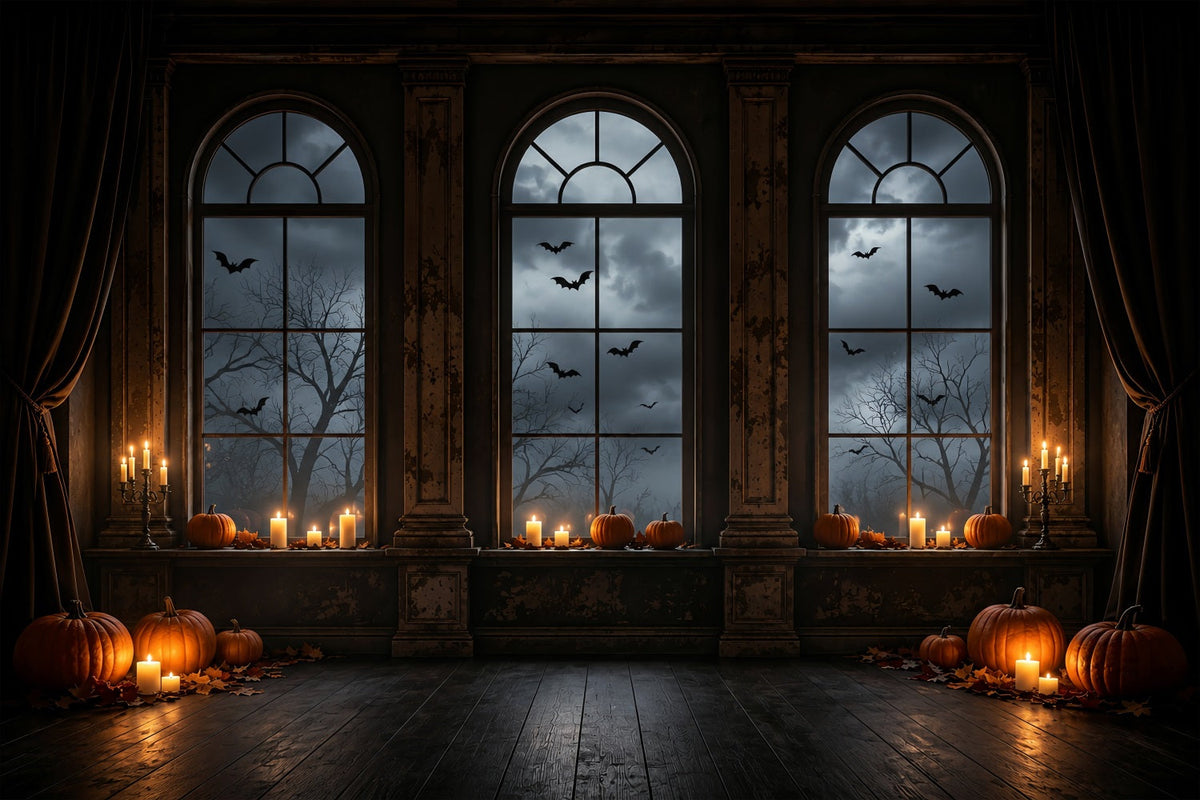 Décor De BatcaveBougies Citrouille Fenêtres Cintrées Photos D'Halloween ZTT67-63