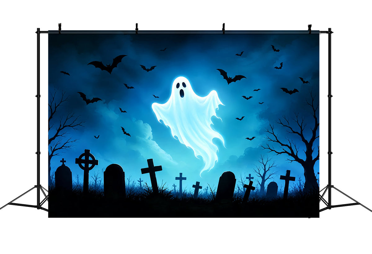 Décor De Fond En Vitrail Fantôme Cimetière De Chauves-Souris Fantômes Lumineux Décors D'Halloween Sympas ZTT67-66