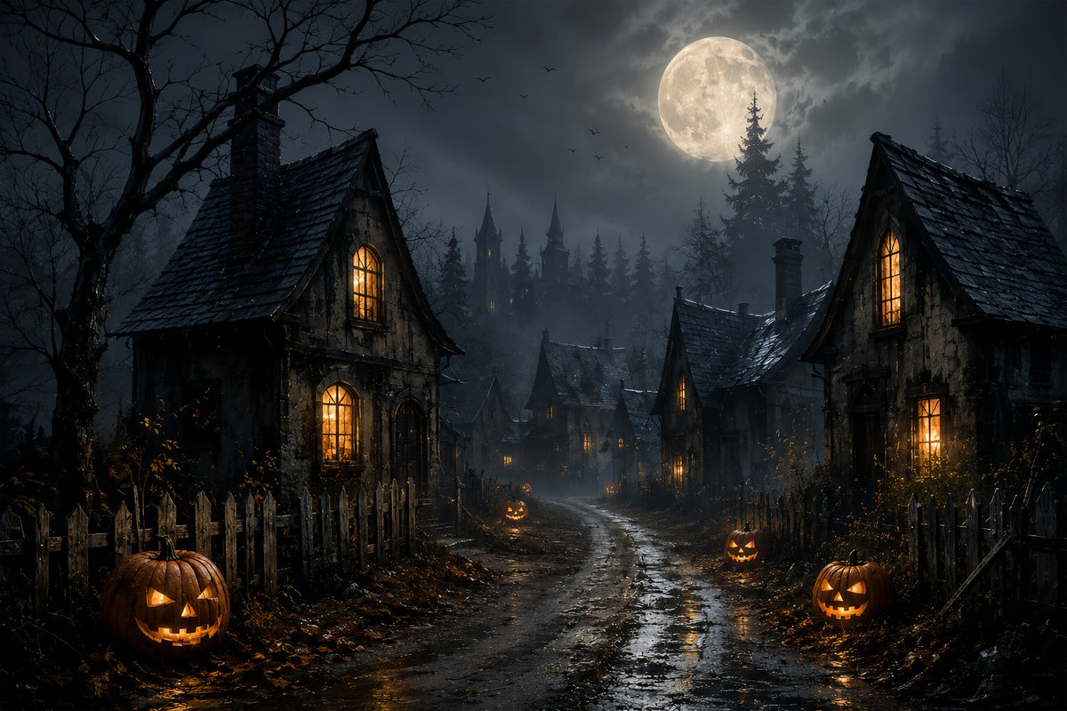 Décor De Village Fantôme En Vitrail Au Clair De Lune Avec Citrouil les Route Lemax Spooky Town ZTT67-70
