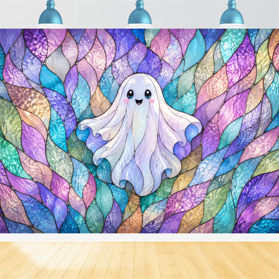 Tapisserie En Vitrail Avec Fantôme Pastel Mignon Décors D'Halloween Pour La Photographie ZTT67-71