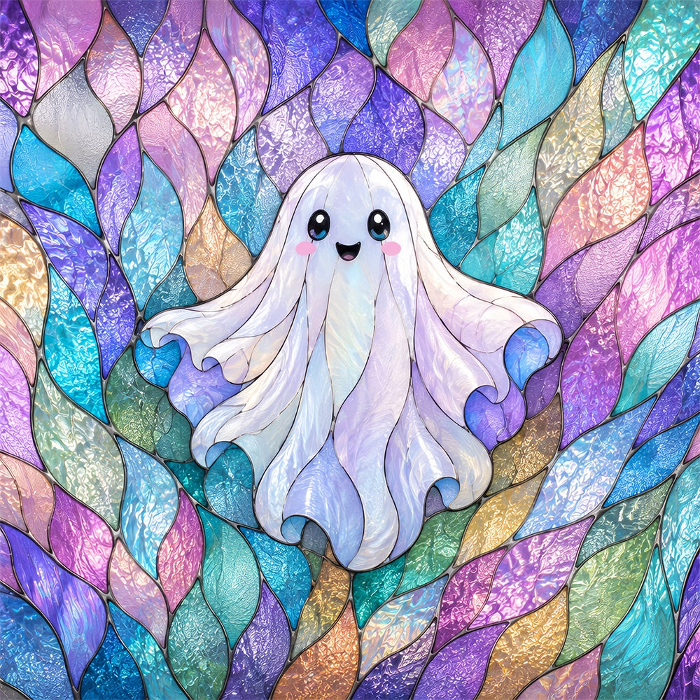 Tapisserie En Vitrail Avec Fantôme Pastel Mignon Décors D'Halloween Pour La Photographie ZTT67-71