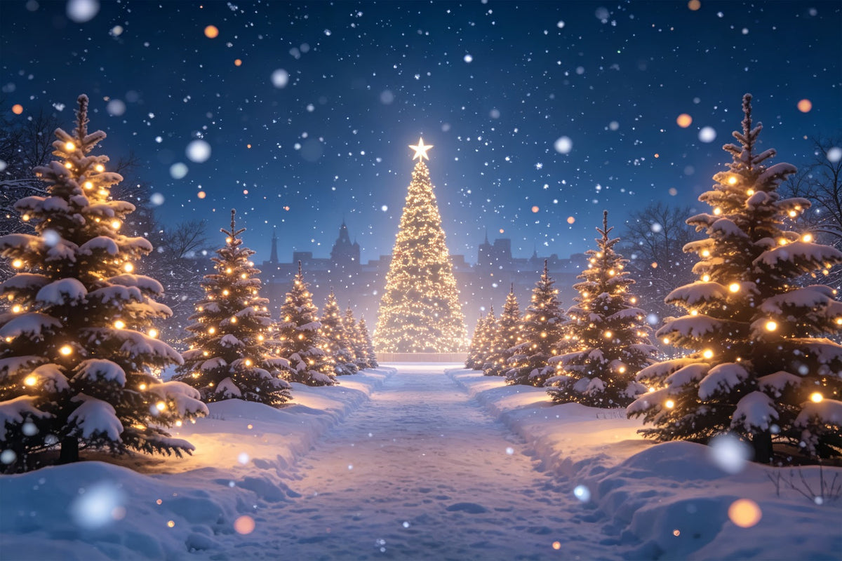 Fond De Sapin De Noël Chemin Lumineux De La Forêt Enneigée Décors Photo De Noël ZTT69-15