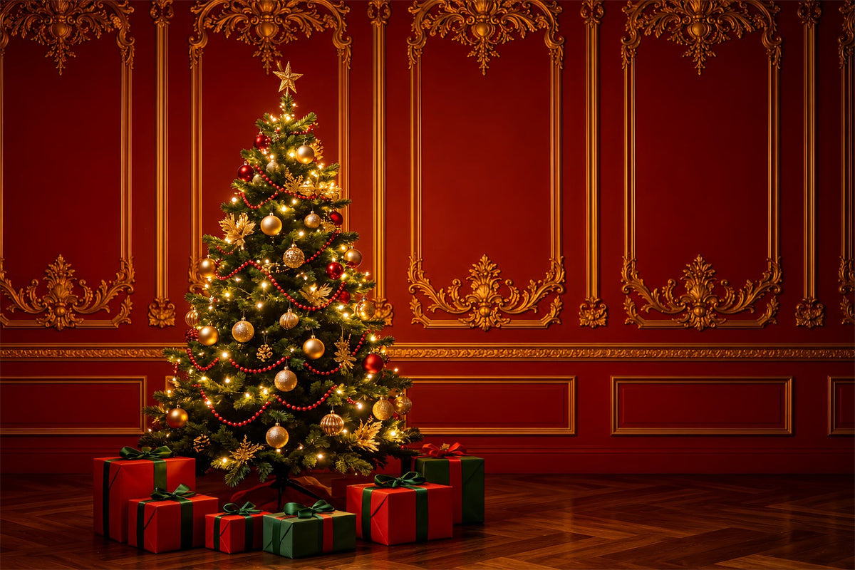 Fond Rouge De Noël Arbre Mural Rétro Palace Décor Mural De Noël ZTT69-22