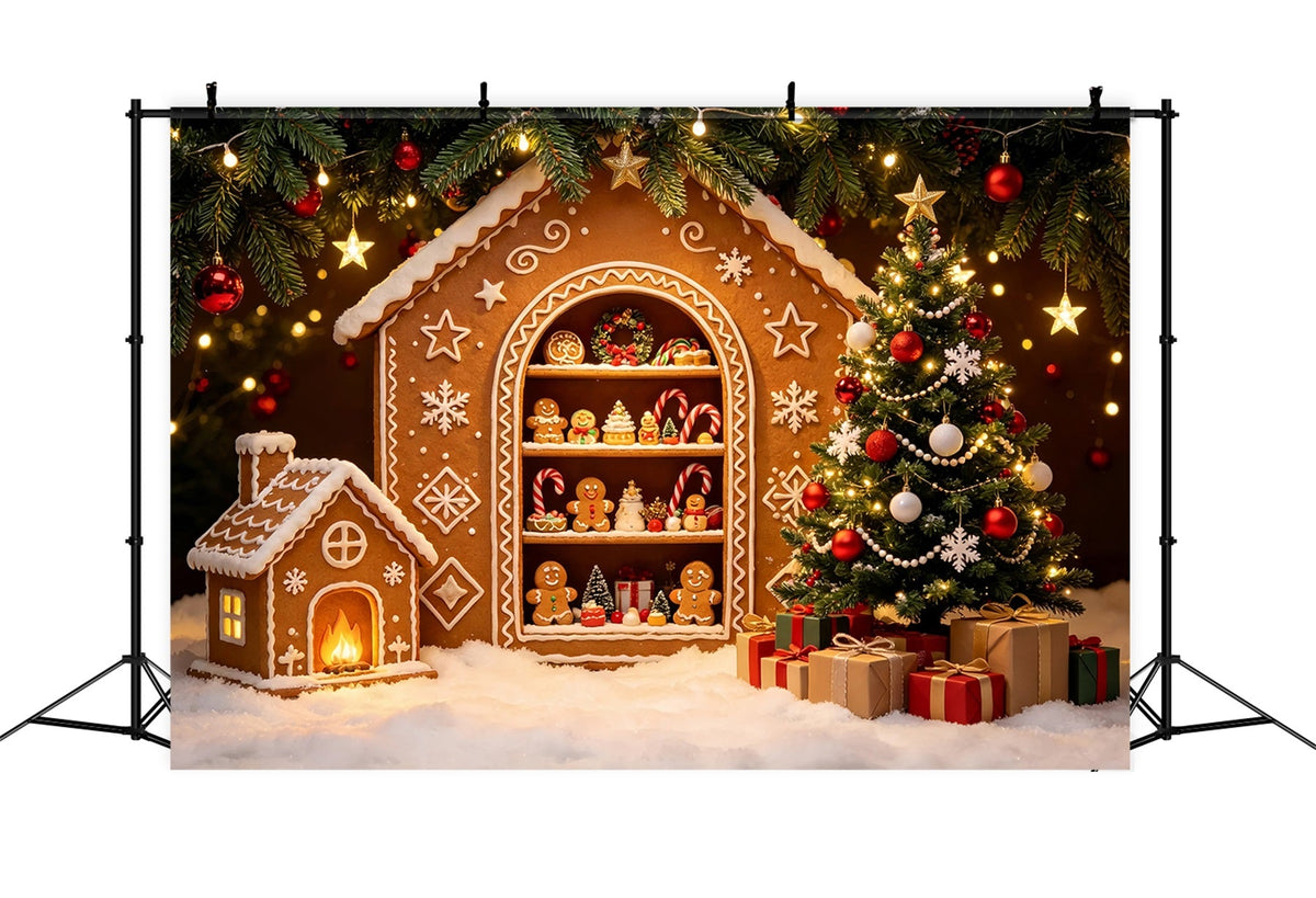 Décor De Noël En Pain D'Épice Maison En Pain D'Épice Exposée Décors Photographiques De Noël ZTT69-27