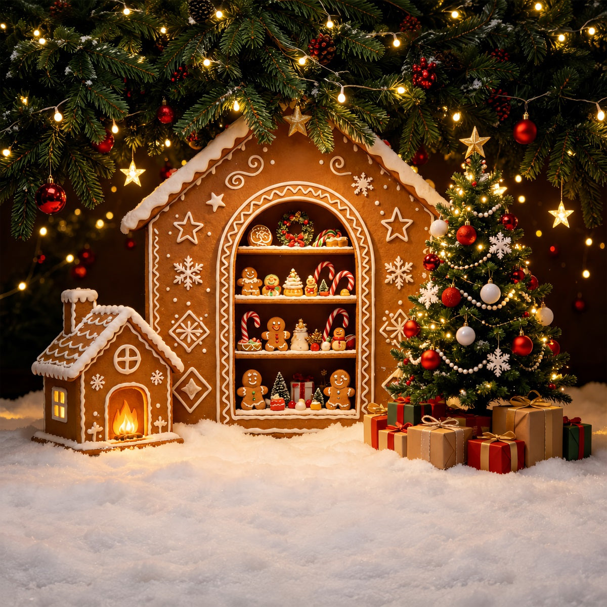 Décor De Noël En Pain D'Épice Maison En Pain D'Épice Exposée Décors Photographiques De Noël ZTT69-27