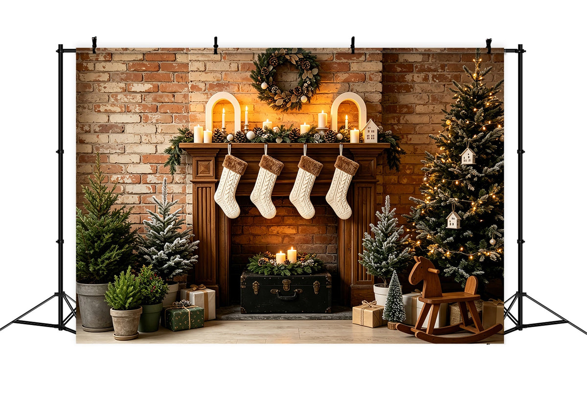 Décor De Noël Rustique Décoration De Bas De Cheminée En Briques Décor De Noël Intérieur ZTT69-32