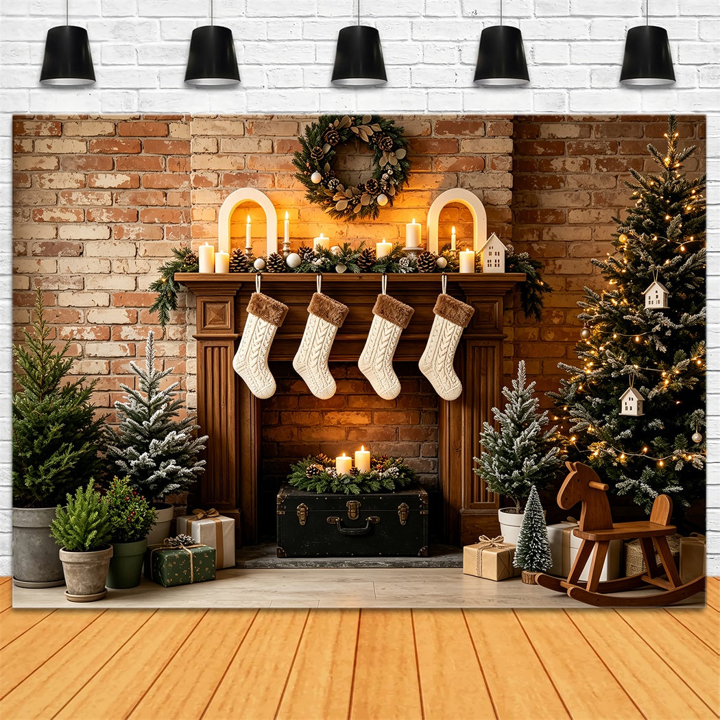Décor De Noël Rustique Décoration De Bas De Cheminée En Briques Décor De Noël Intérieur ZTT69-32