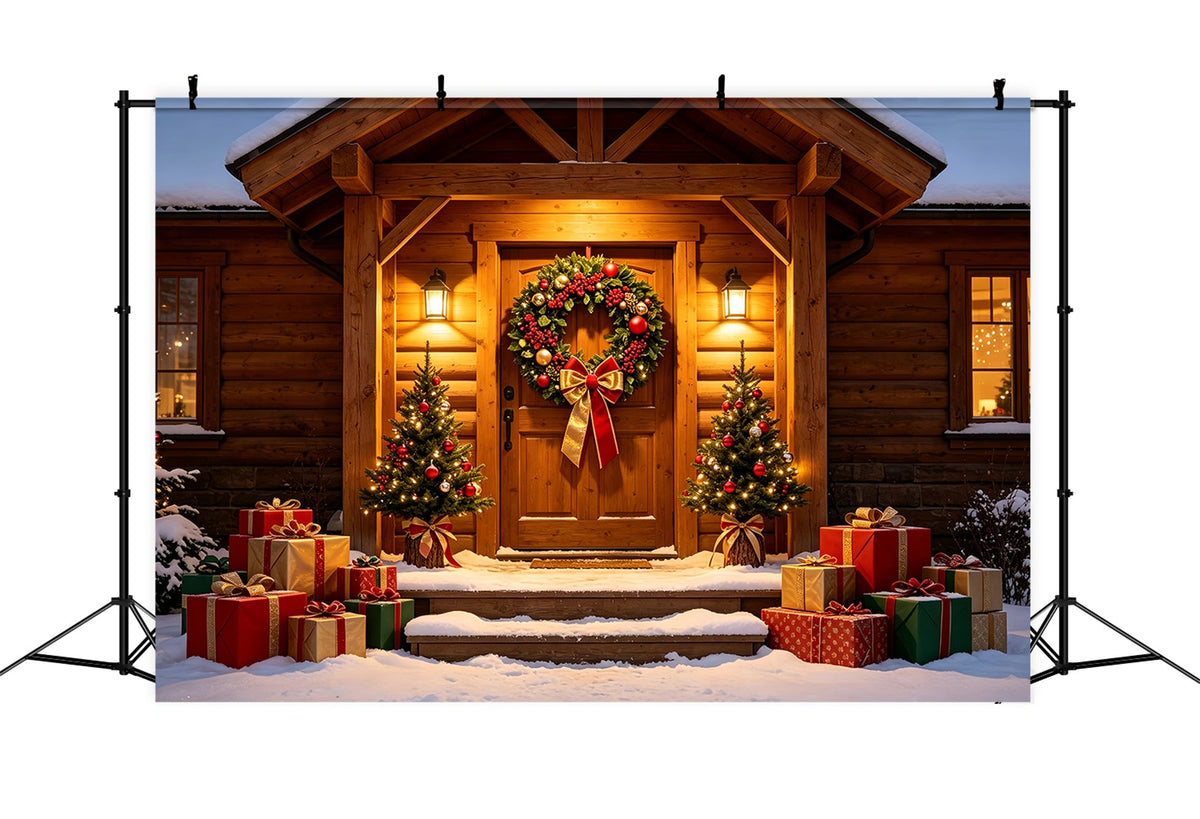 Décor De Noël Champêtre Couronne De Porte De Cabane En Forêt Décors De Studio Pour Noël ZTT69-33