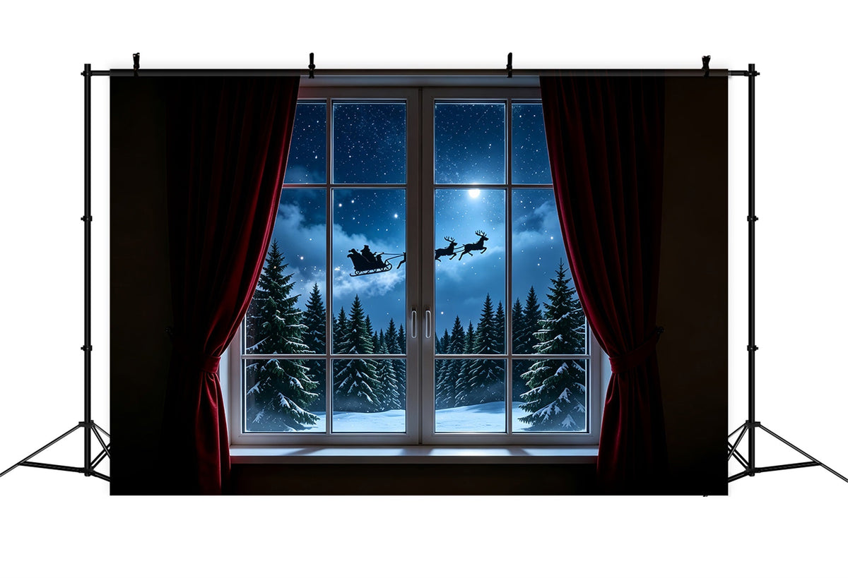 Décor De La Nuit De Noël Fenêtre Au Clair De Lune Avec Des Rennes Fond Photo De Noël ZTT69-34