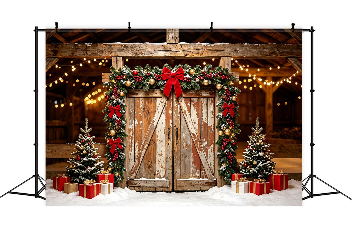 Décor De Porte De Grange De Noël Porte Ornée D'Une Guirlande Rustique De Grange Décors De Noël ZTT69-50