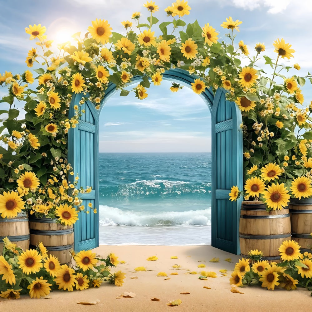 Toile de fond de Plage Été Tournesol Arche Bord de Mer ZXY3-17