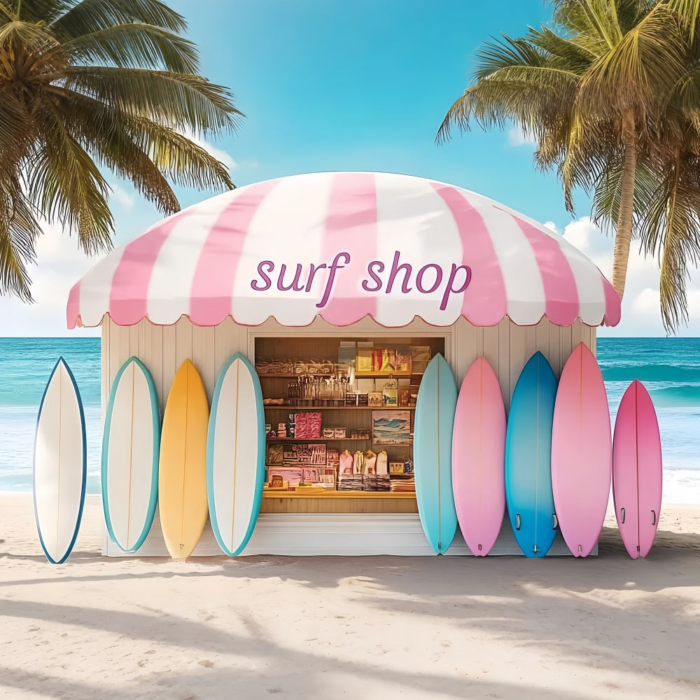 Toile de fond de Plage Été Planche de Surf Colorée Cabane ZXY3-9