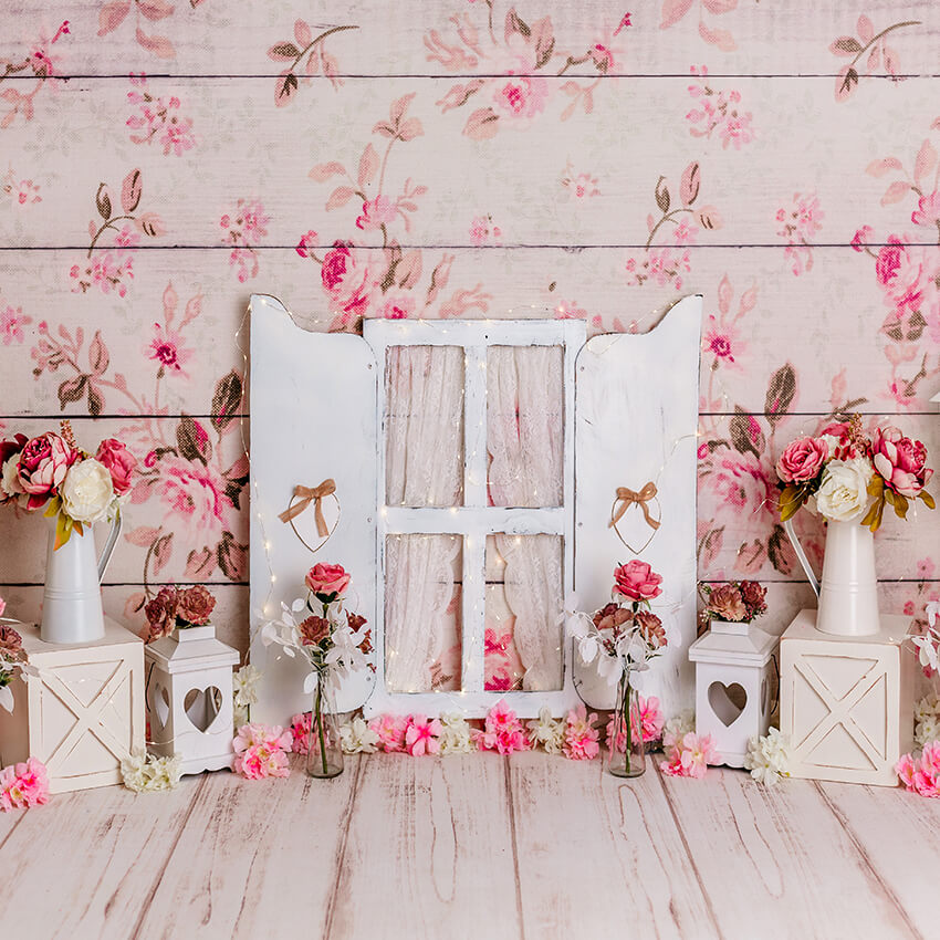 Toile de fond en bois fleur romantique Saint Valentin D1051