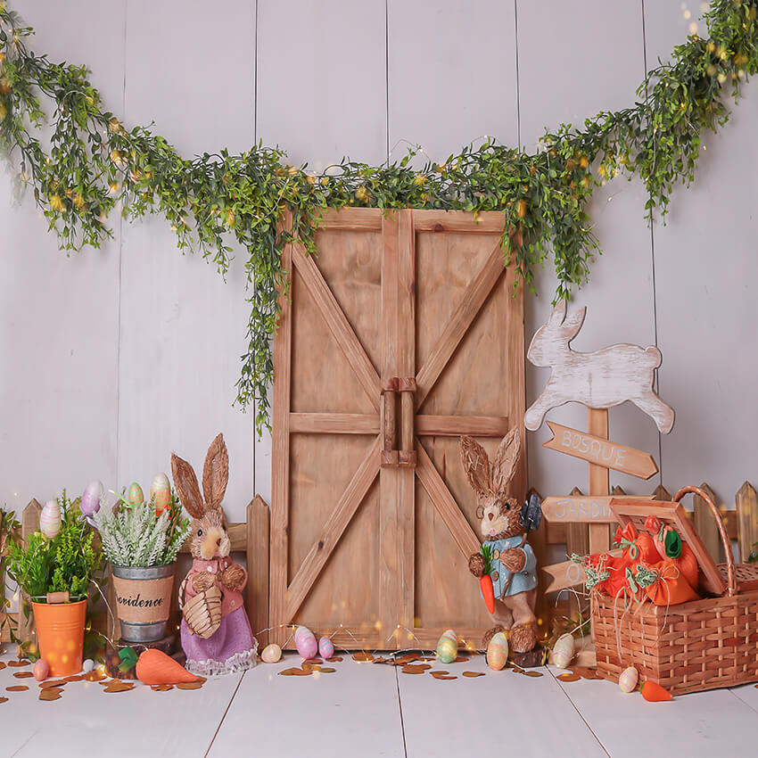 Grange Porte Lapin Fleurs Fond de Pâques D1058