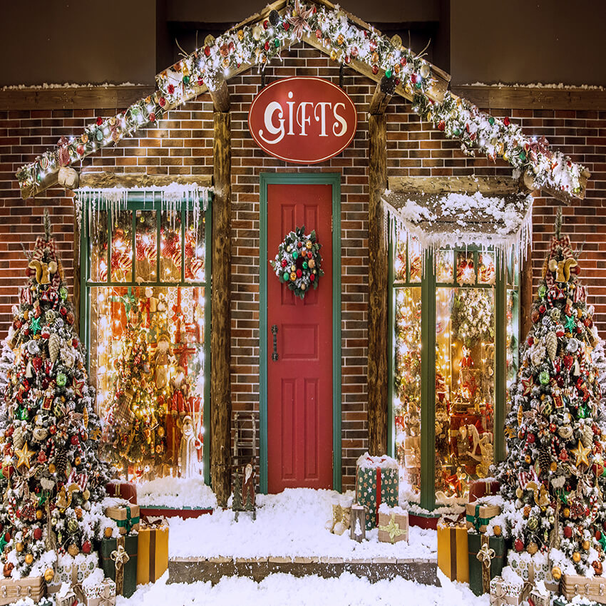 Toile de fond de porte d'entrée de guirlande d'arbre de Noël D903