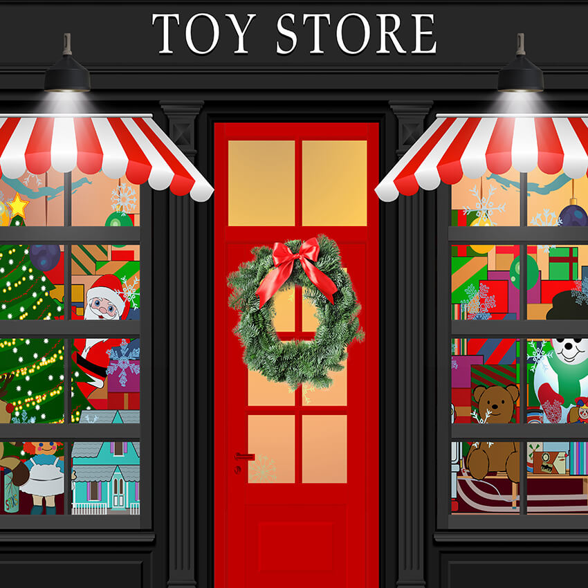 Toile de fond de décoration de magasin de jouets de Noël D929