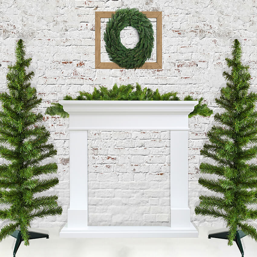 Toile de fond de guirlande de sapin de Noël mur de briques D934