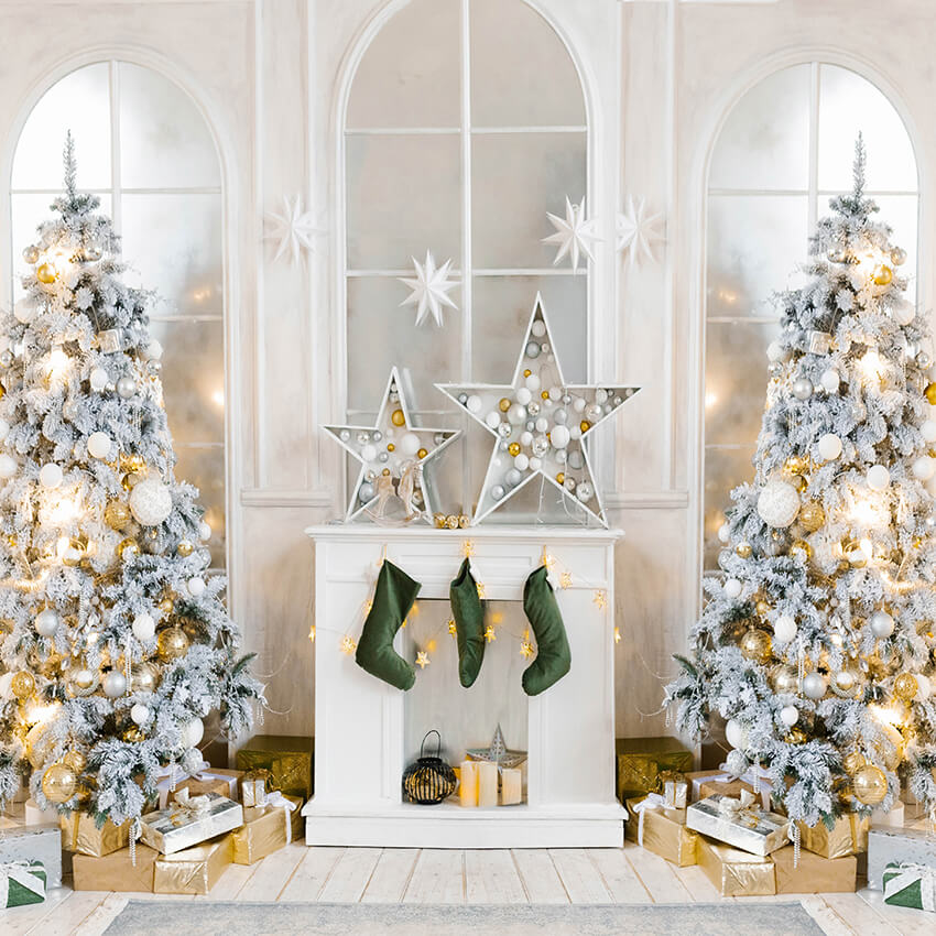 Arbre de Noël Chaussettes Cheminée Porte Toile de Fond D940