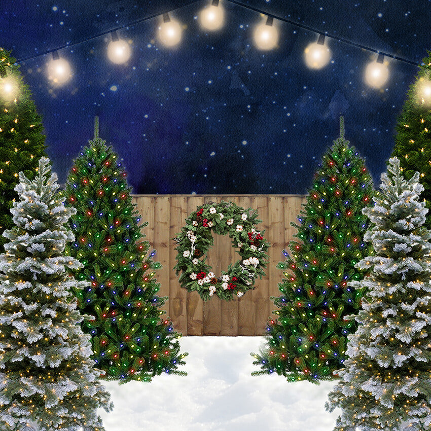 Fond de lumières de porte en bois de sapin de Noël D960