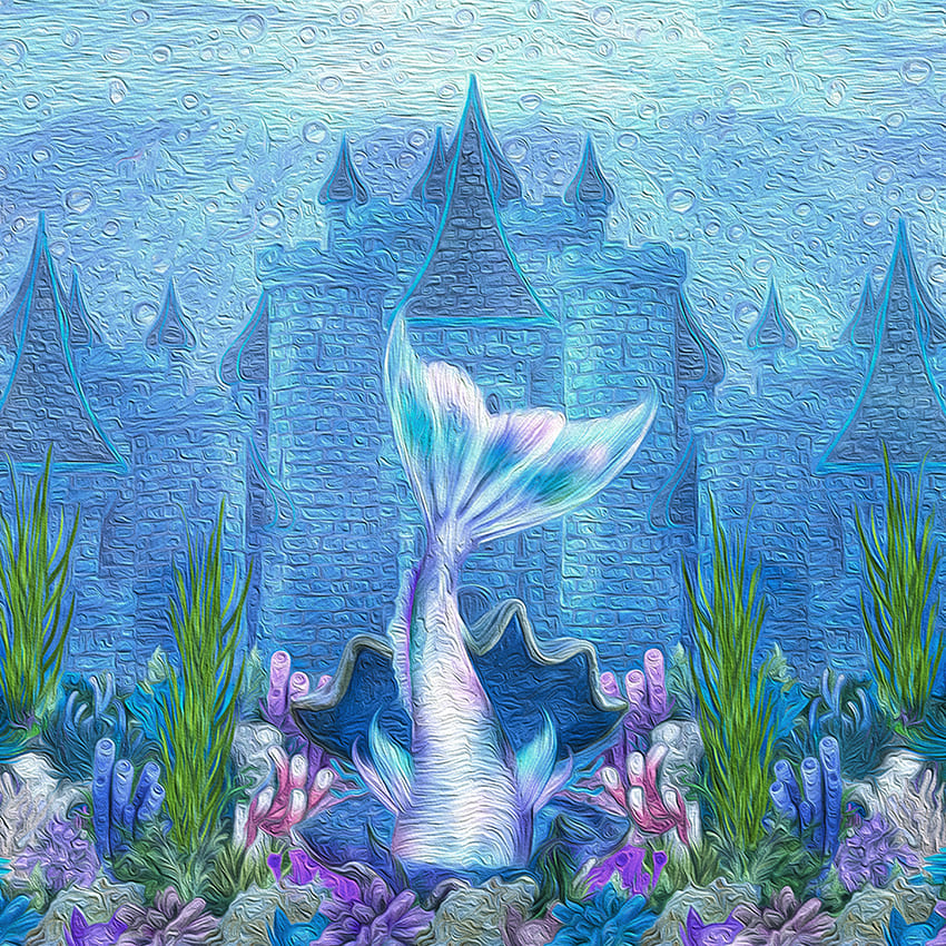 Château sous-marin Plantes aquatiques Sirène Toile de fond D975