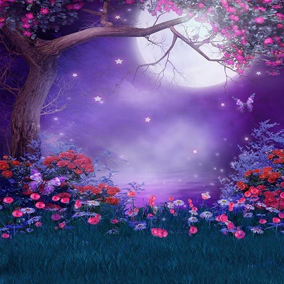 Toile de fond de fleur de lune de nuit pour la photographie G-021
