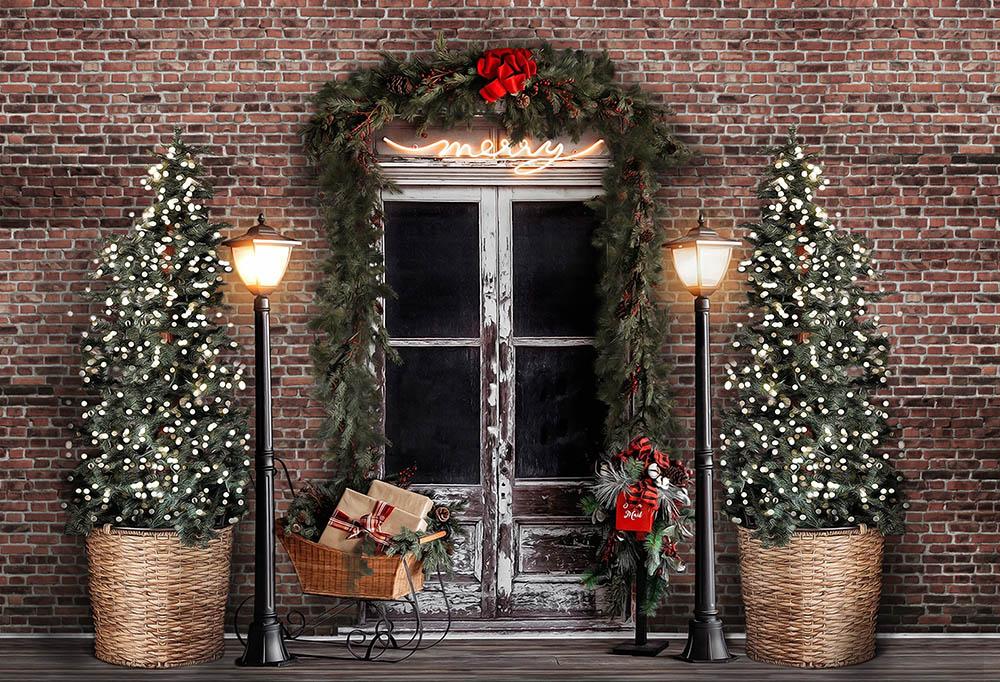 Toile De Fond De Mur De Briques Arbres De Noël Pour Joyeux Noël G-1436