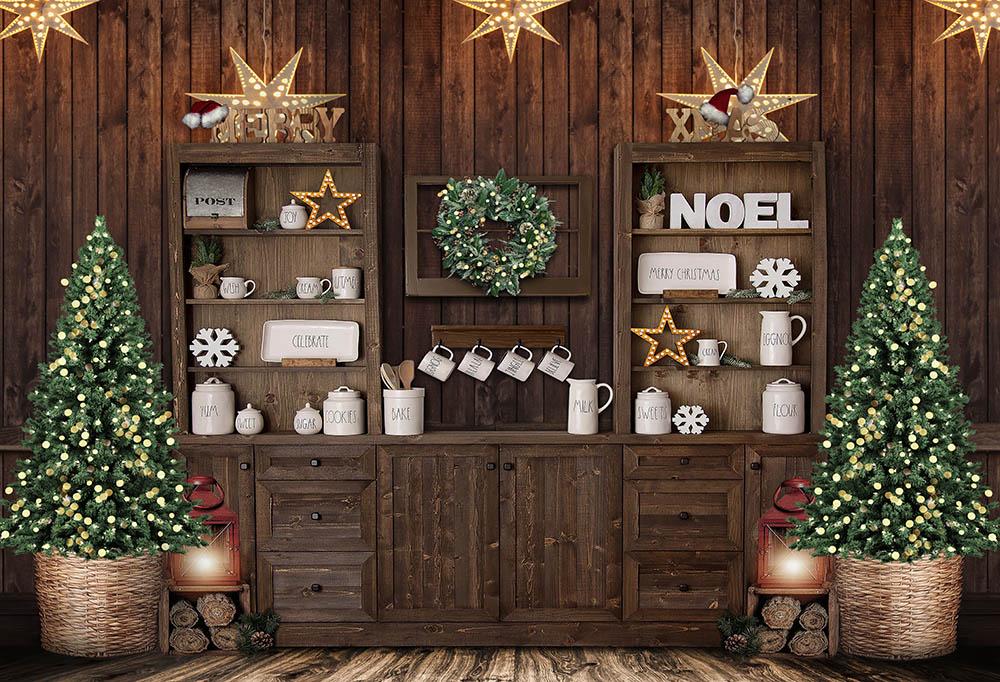 Toiles De Fond Étoiles Arbres De Noël Pour La Fête G-1444