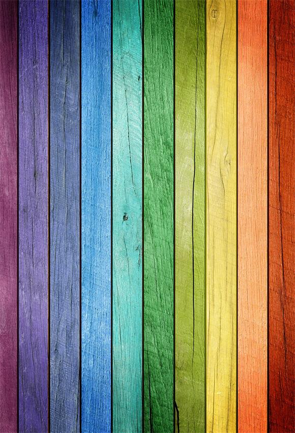 Toile de fond en bois arc-en-ciel pour la photographie de fête G-411