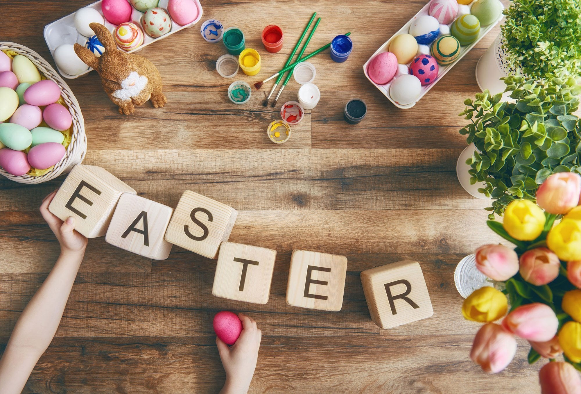 Easter Eggs Spring Flowers Decoration Photography Backdrops HJ02928