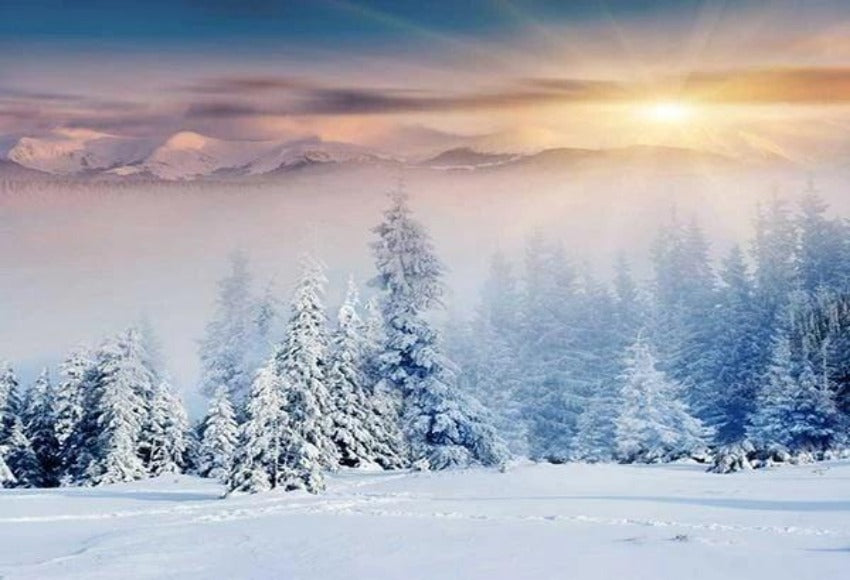 Christmas Tree Snow Monutain Photo Booth Backdrop KAT-3