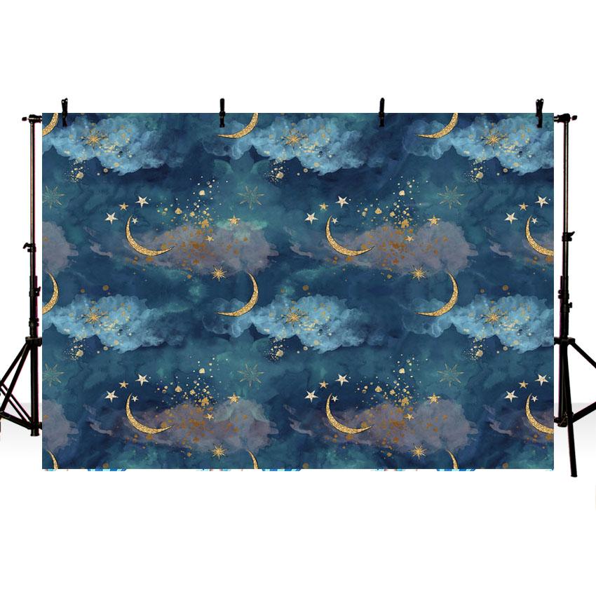 Toile De Fond De Lune Belles Étoiles De Ciel Bleu Pour La Photographie Nb-347