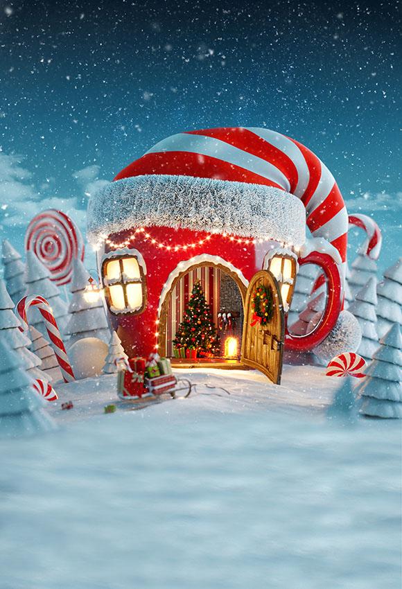 Toile de fond de maison de chapeau de Noël pour séance photo LV-982