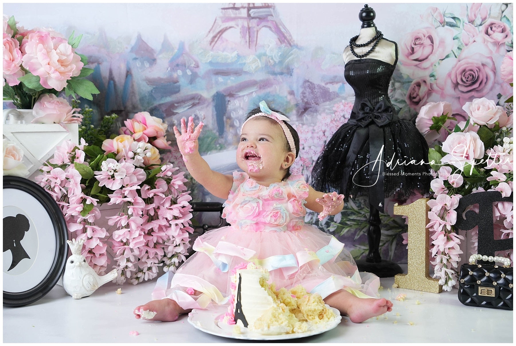 Fond pour cake smash Tour Eiffel Fond floral printanier pour anniversaire MRR10-45