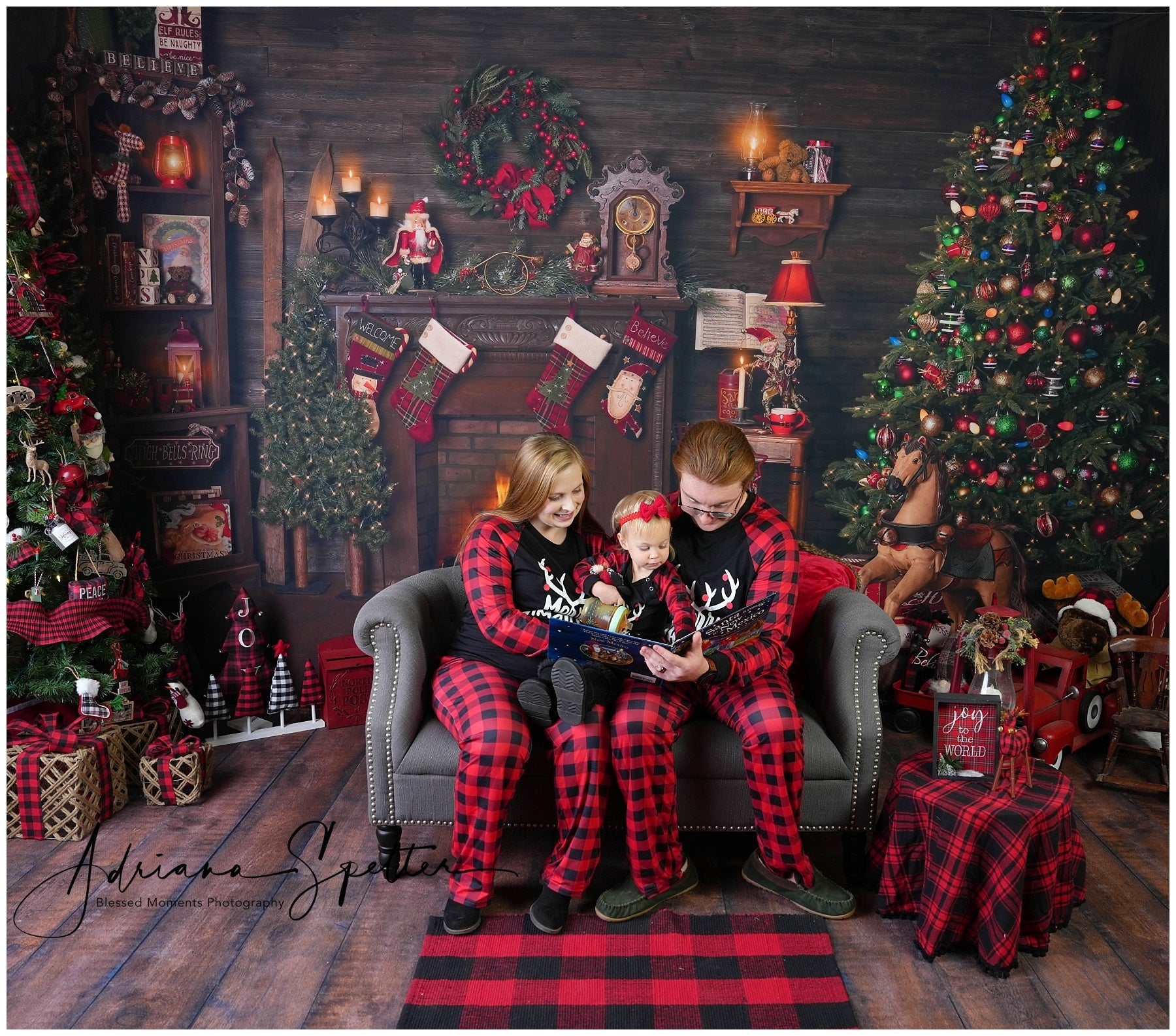 Fond de Noël Maison en bois Cheminée Chaussettes Fond photo de Noël MRR10-52