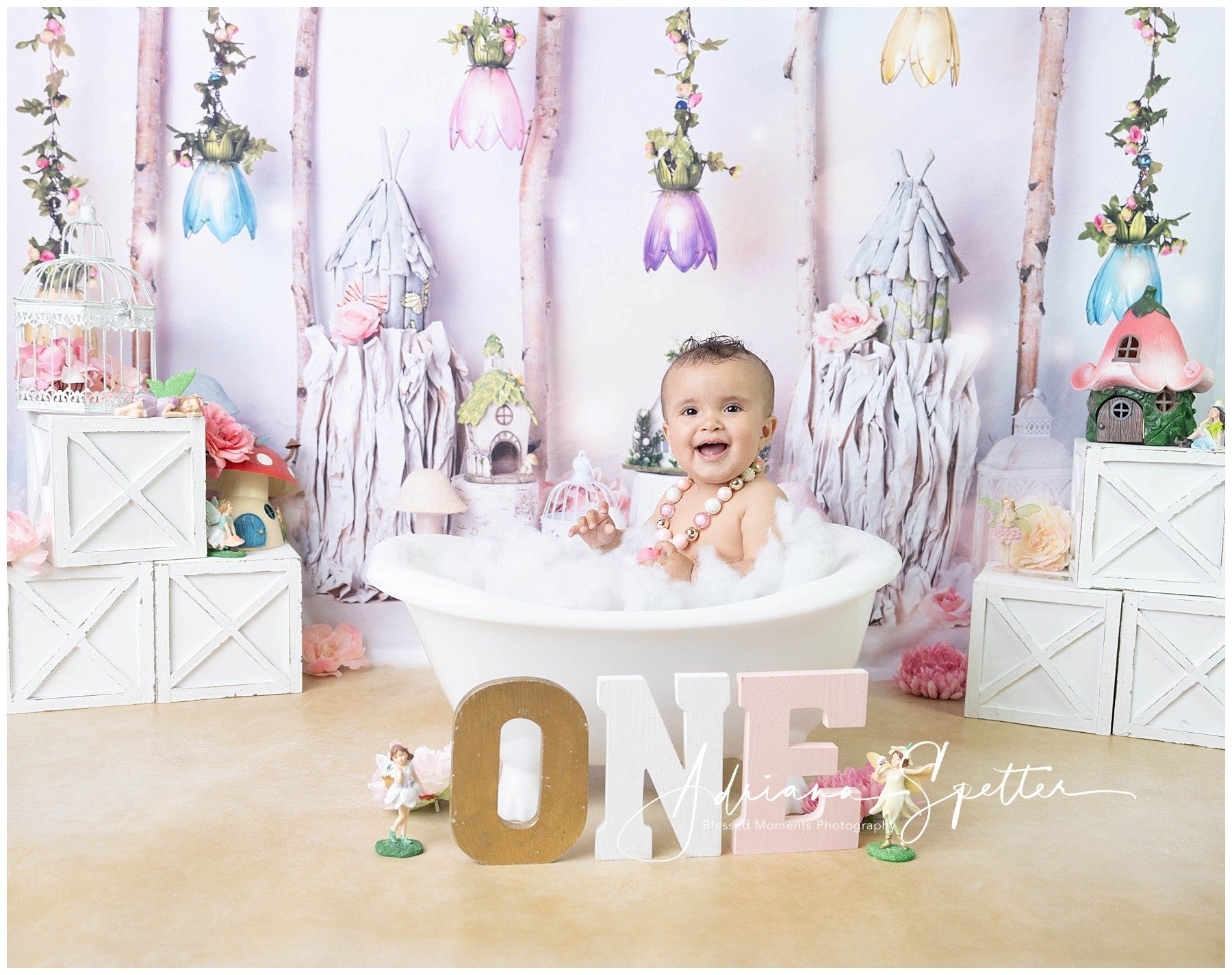 Fond photo pour enfants Cottage de conte de fées Fleurs Fond pour nouveau-nés MRR10-25