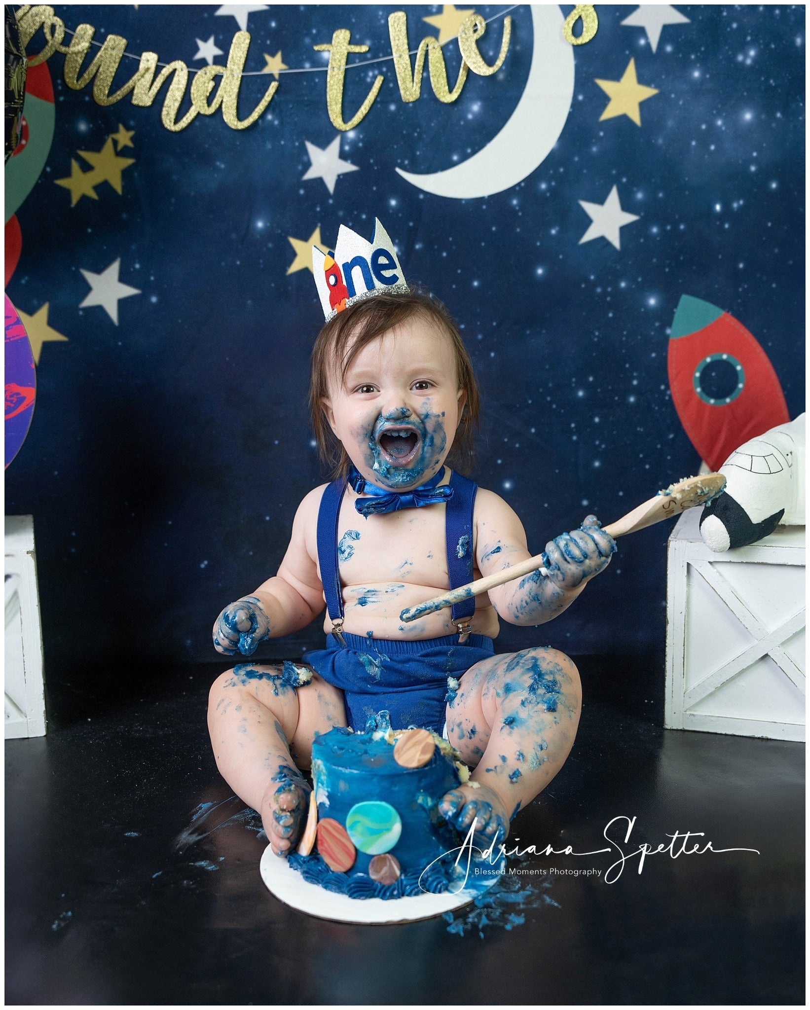 Fond pour cake smash « Aventure spatiale » Fond d'anniversaire « Étoiles et fusées » MRR10-16