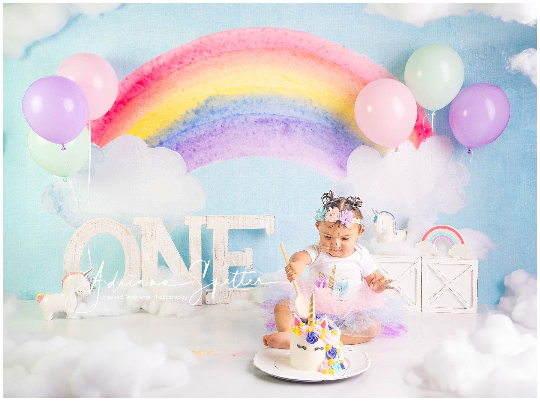 Fond pour cake smash « Ciel arc-en-ciel coloré » Fonds d'anniversaire MRR10-18