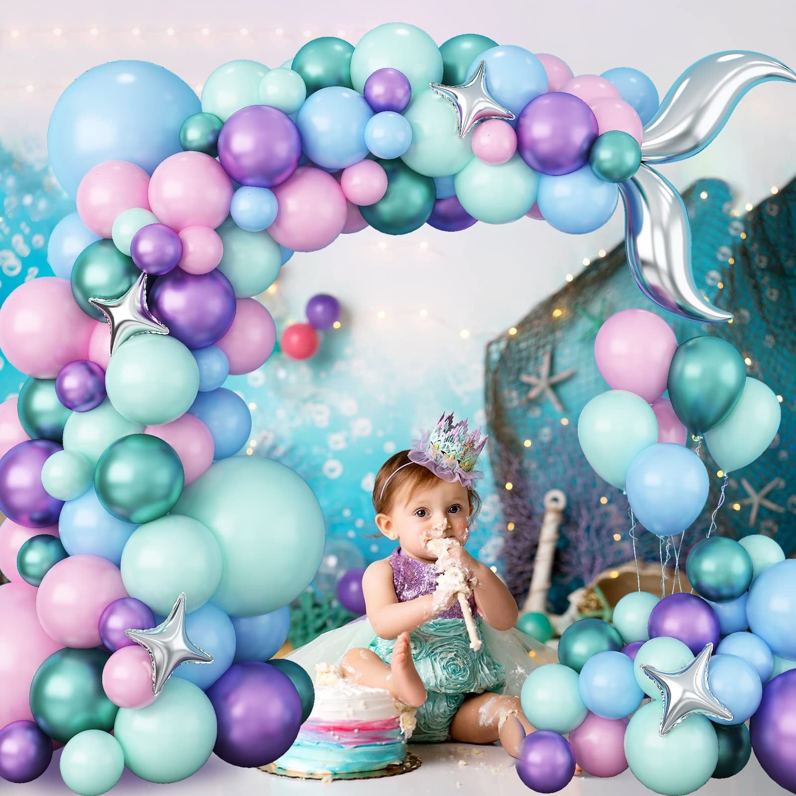 Ensemble de Ballons pour le 1er Anniversaire de Fille Sirène BA21