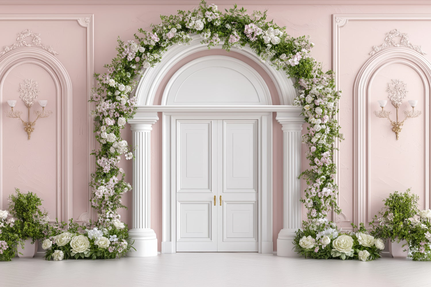 Toile de Fond St-Valentin Porte Française Entourée de Fleurs BRP1-153