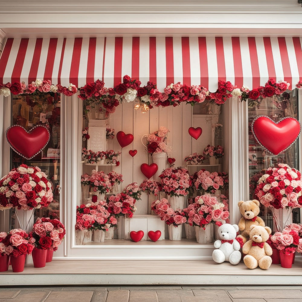 Toile de Fond St-Valentin Fenêtre Cœurs Floraux Ours BRP1-164